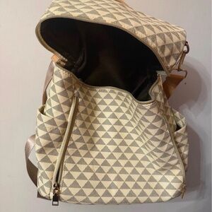 Geometric Patterned Cream and Brown Backpack